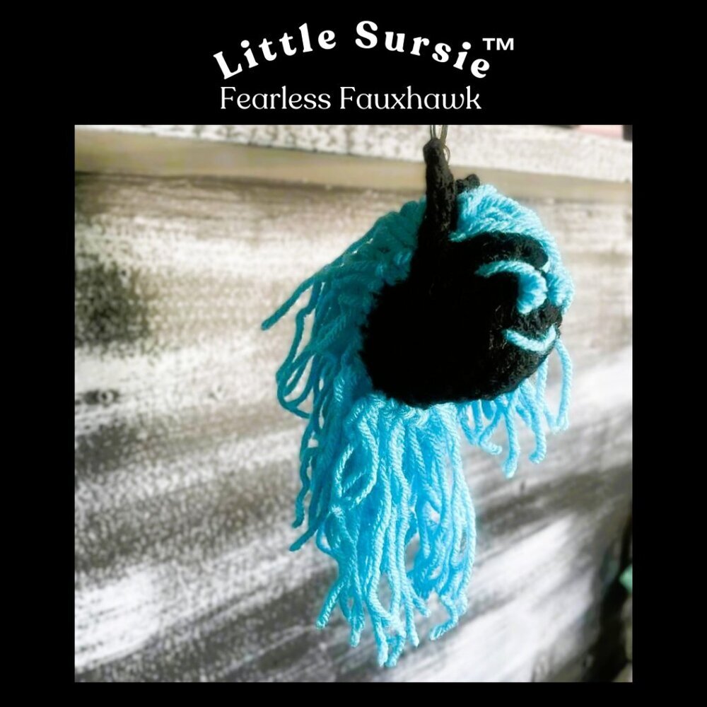 Handmade Crocheted Aqua Blue Fauxhawk Amigurumi Purse Charm Keychain - Picture 6 of 8